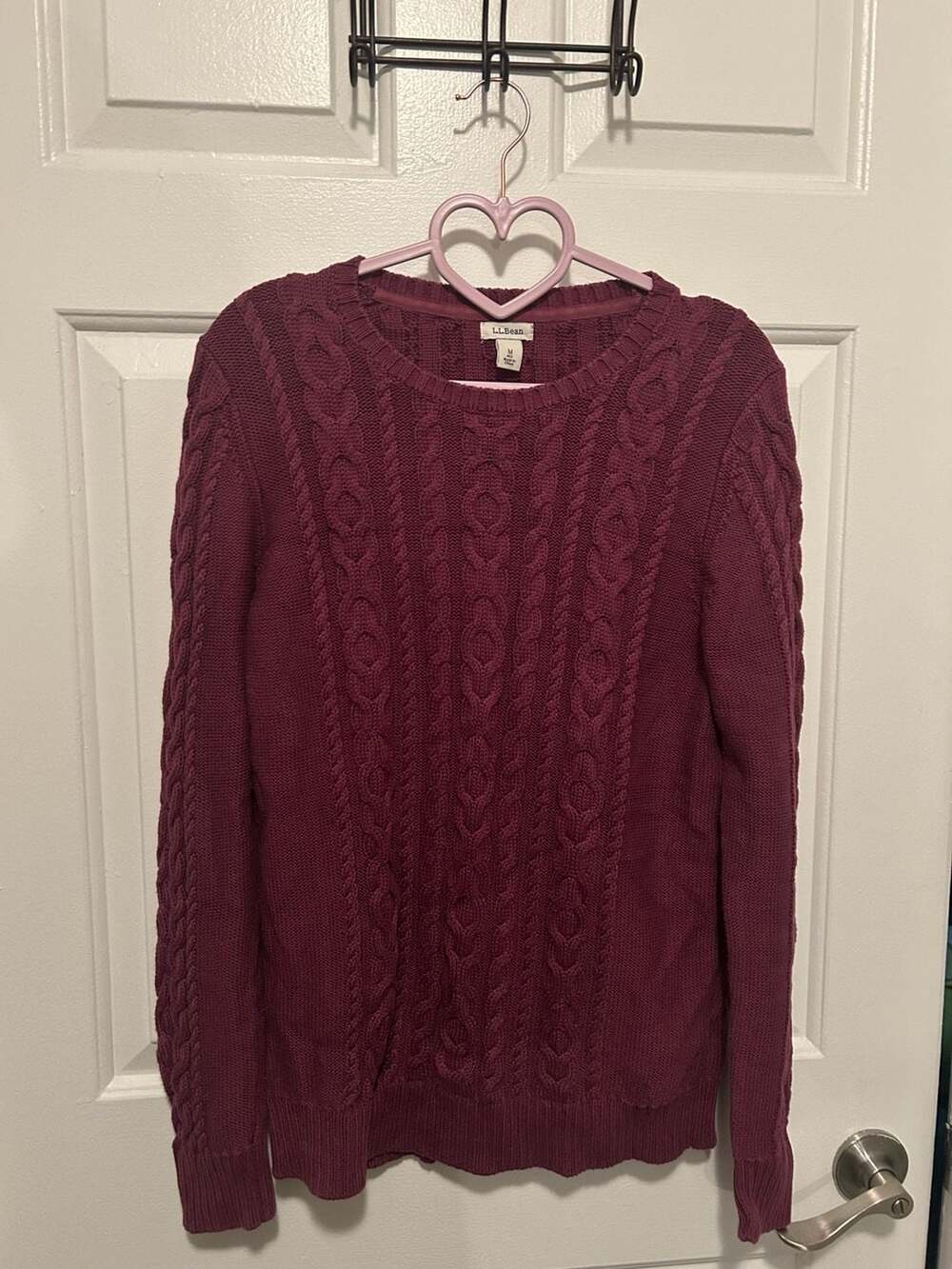 L.L.Bean Women's Maroon Cable Knit Crewneck Pullover Sweater
